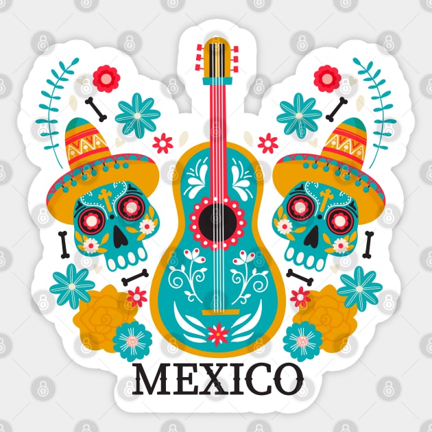 Viva la Vida quote. Dia de los muertes skull. Mexico city. Sticker by CoCoArt-Ua